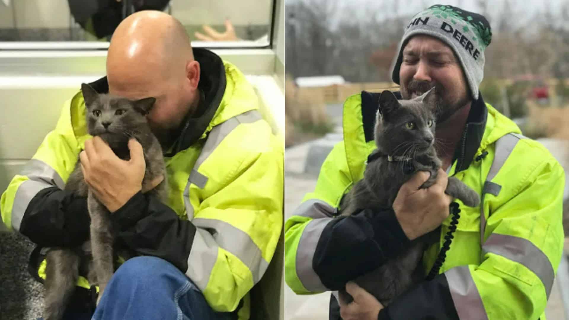 A truck driver broke down in tears after meeting his cat