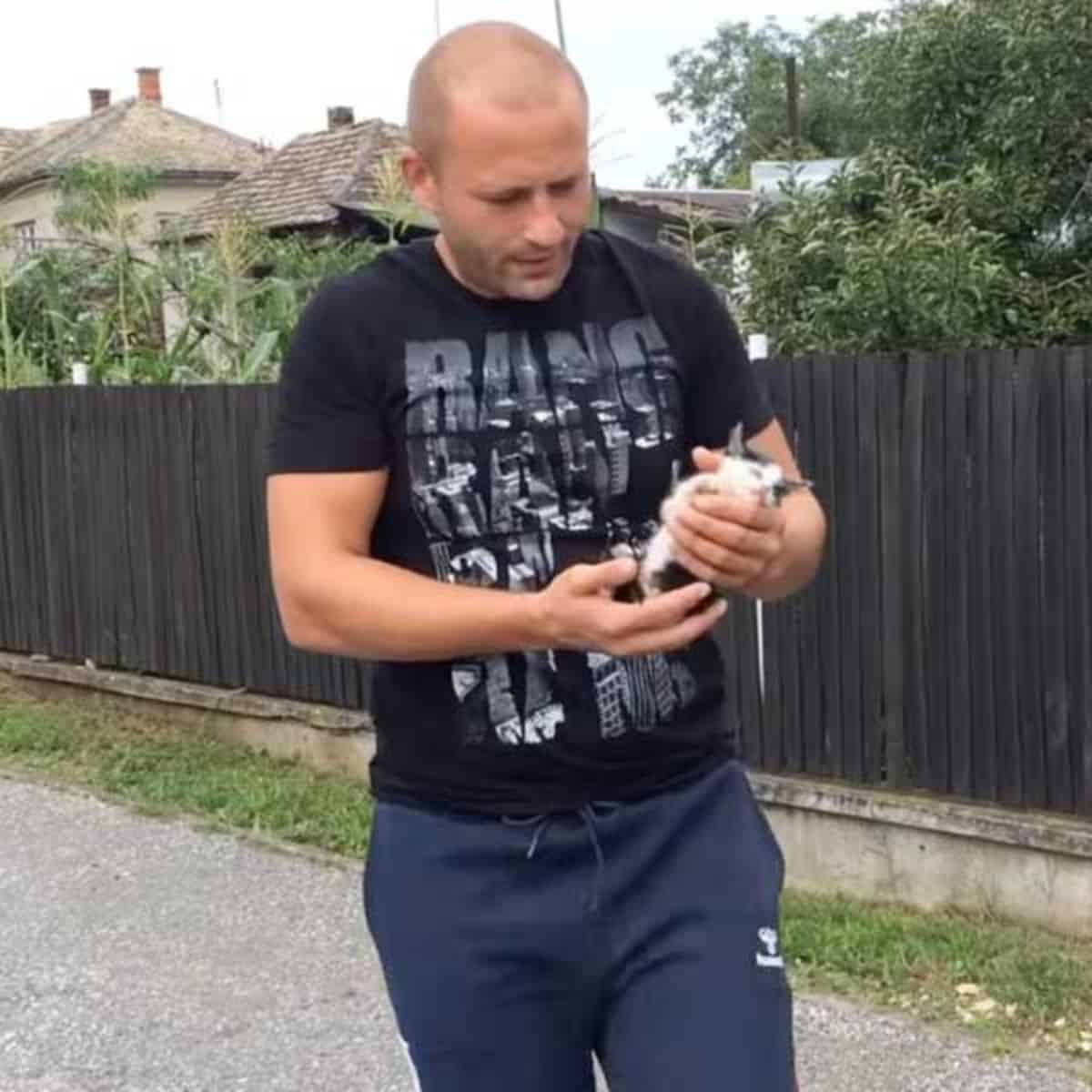 a man rescued a kitten from the street
