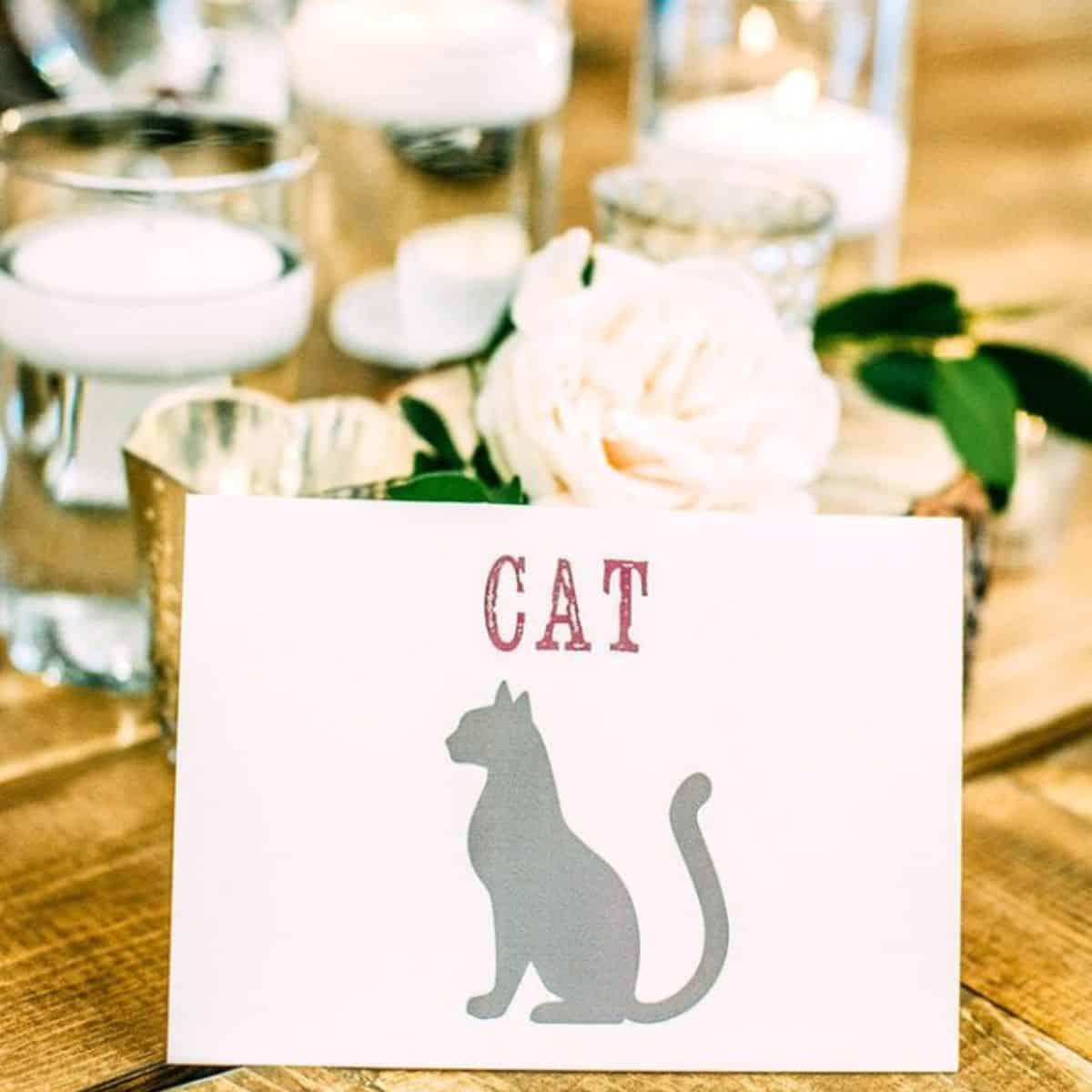 card with a cat drawing on a table