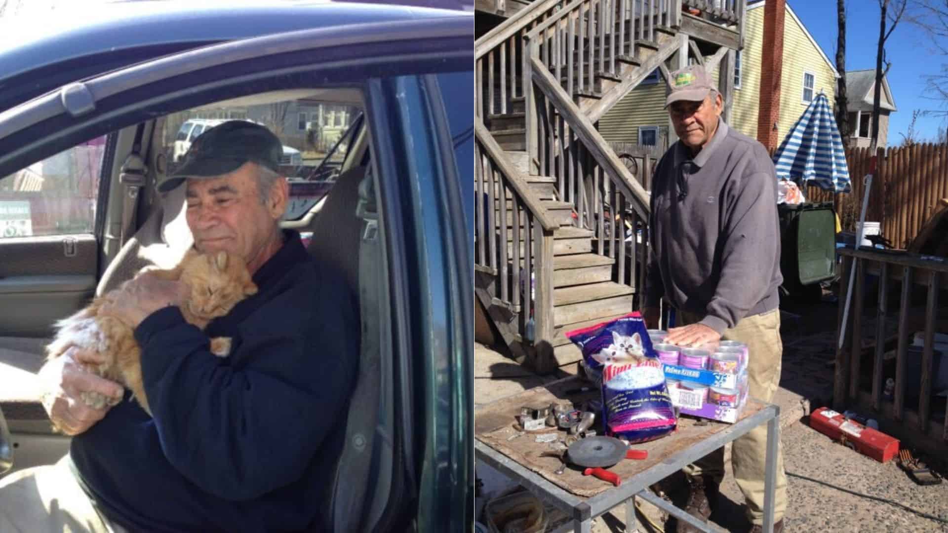 old veteran with his cats