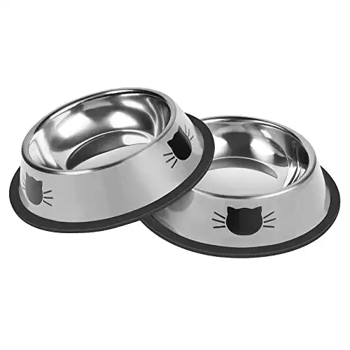 Serentive 2Pcs Cat Bowls Non-Slip Stainless Steel