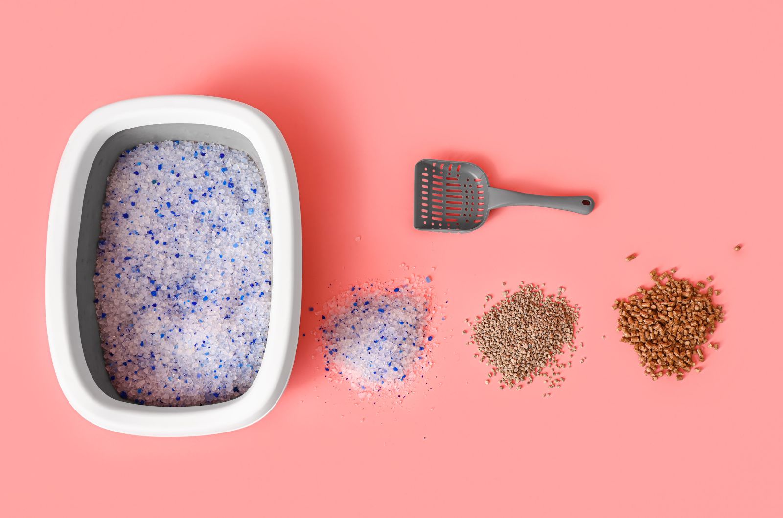 cat litter on pink background