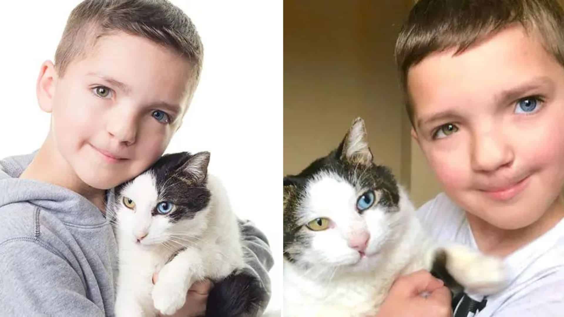 boy with adopted cat