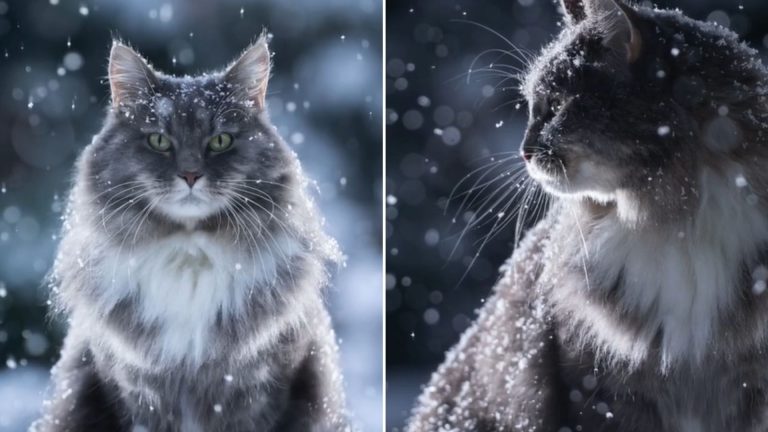 Sweet cat in snow