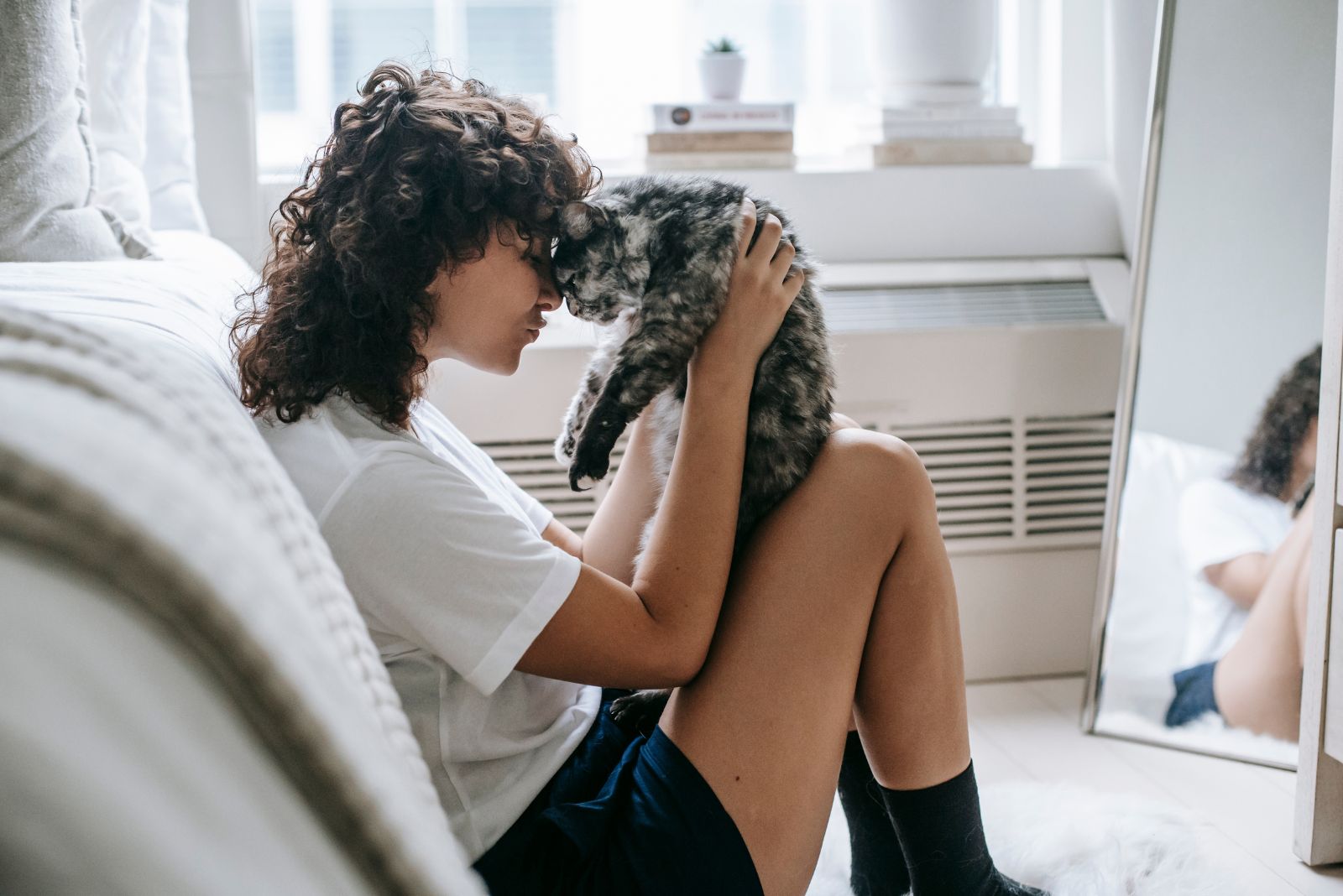 a woman with her cat