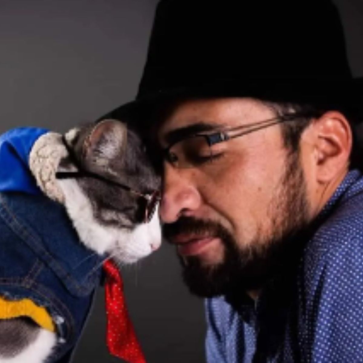 man and cat dressed up