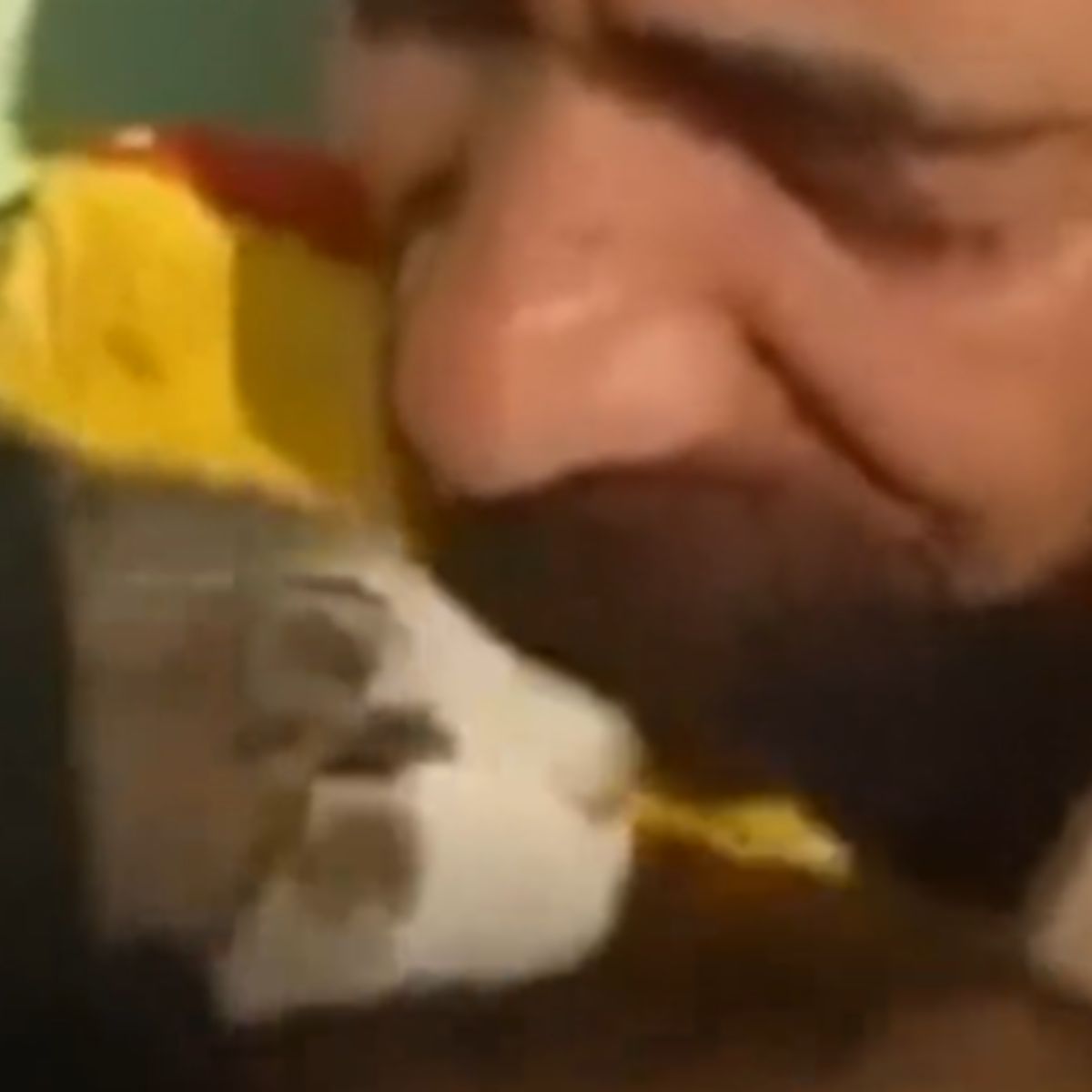 man holding a cat and crying