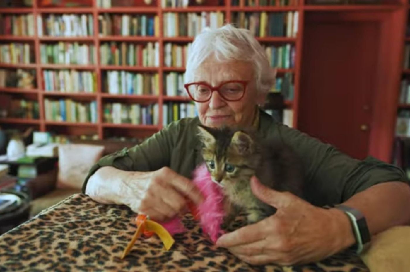 old woman and kitten