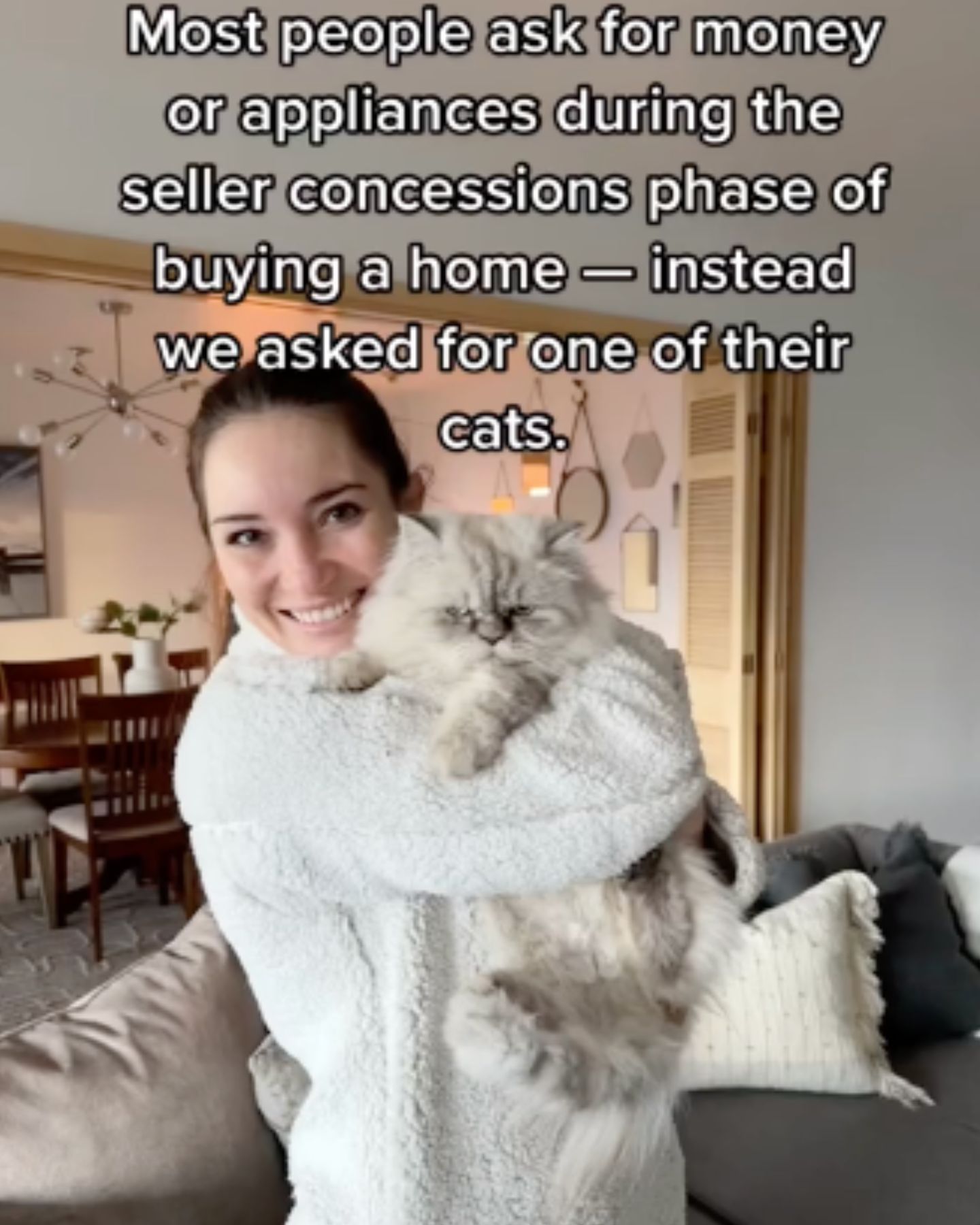 woman holding beautiful cat