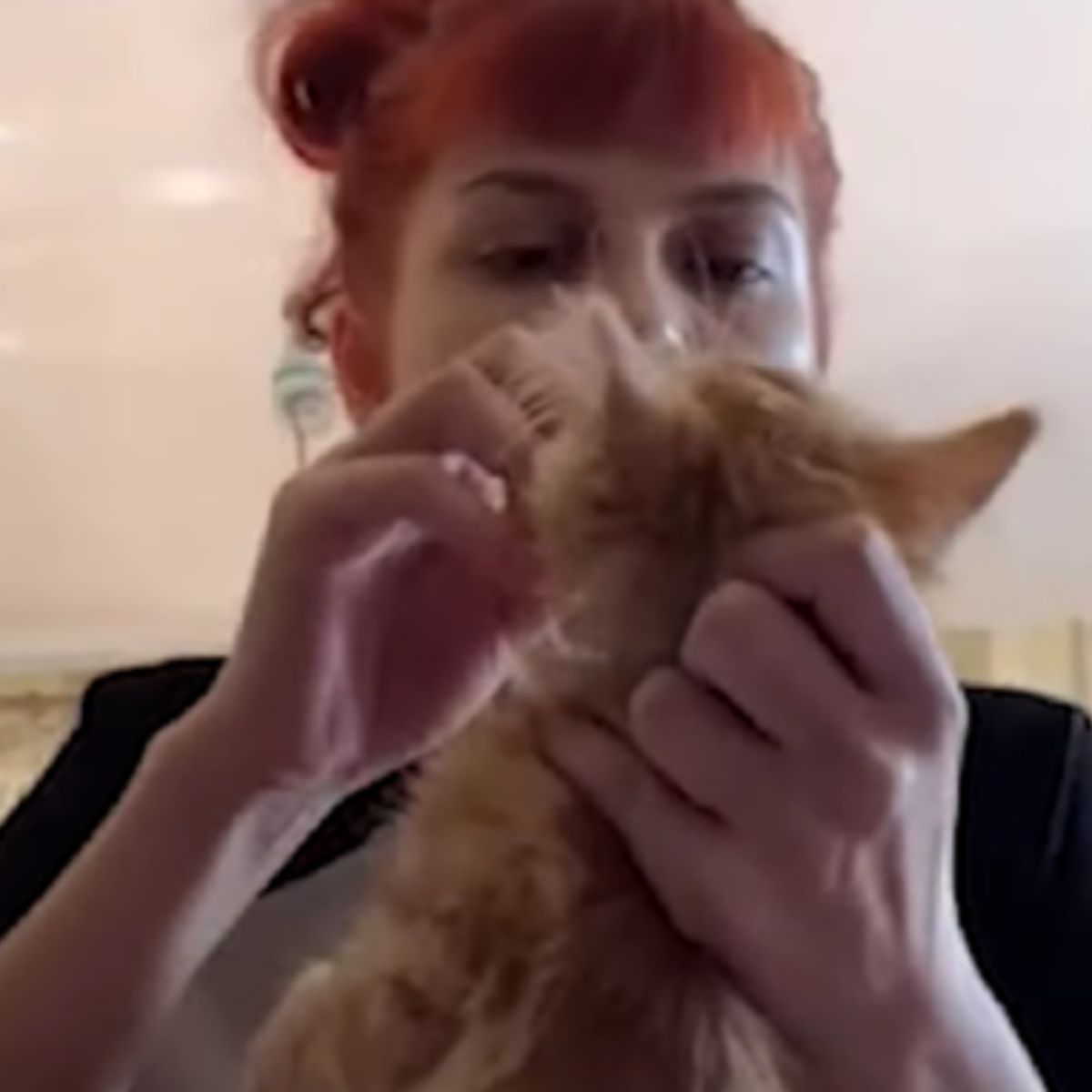 ginger woman and cat