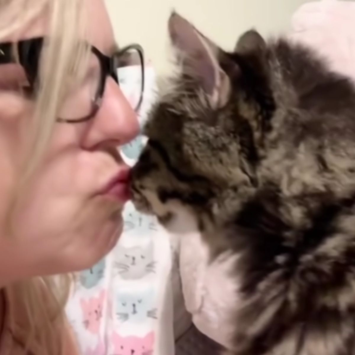 woman kissing the cat