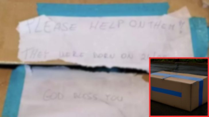 Cardboard Box With A Heartbreaking Note Abandoned In Front Of A Shelter