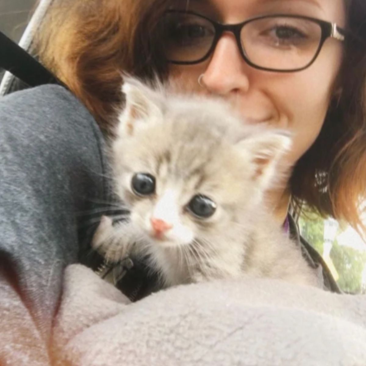 woman holding a kitten