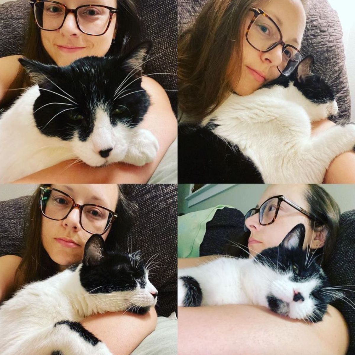 woman cuddling with cat