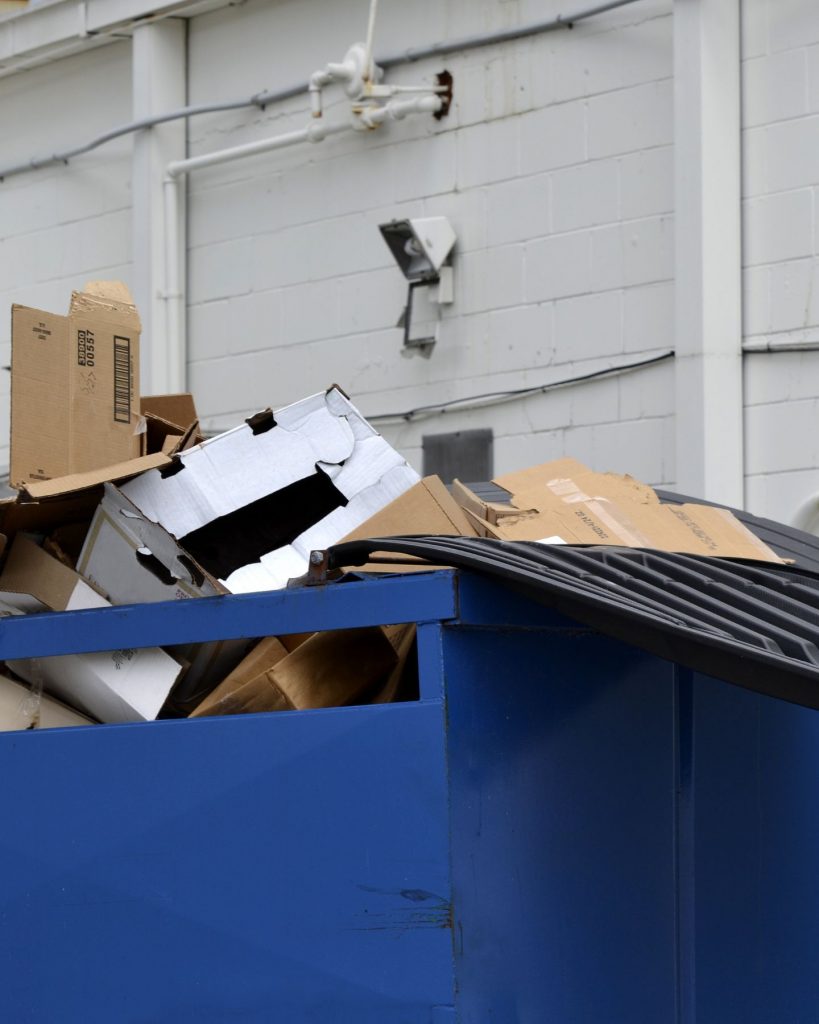 blue garbage container