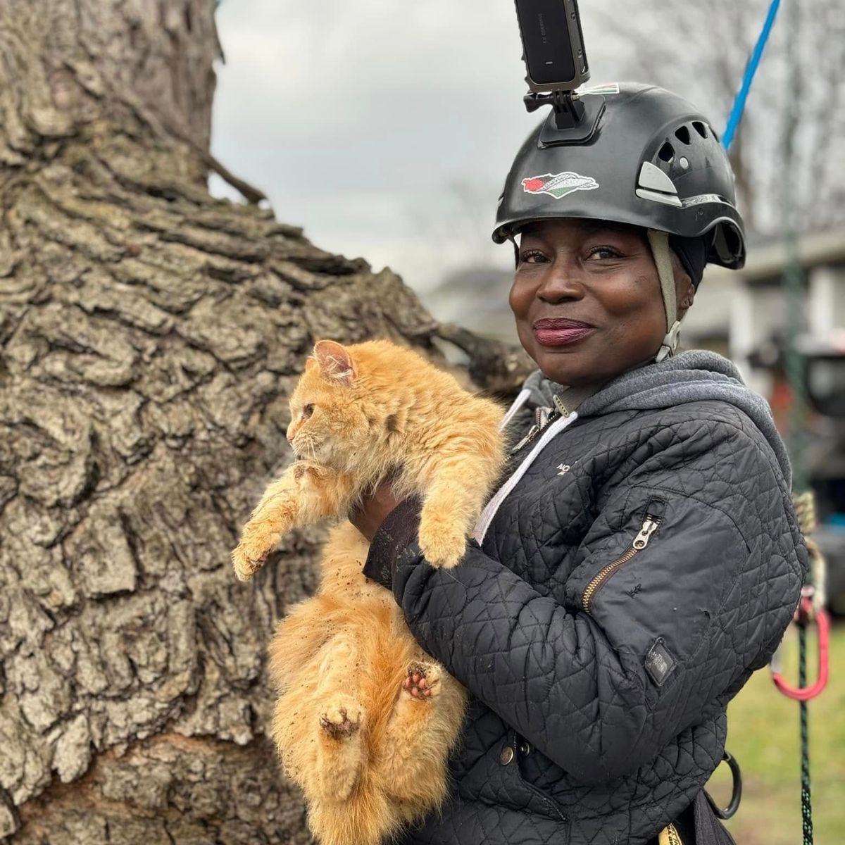 woman holding a ginger cat