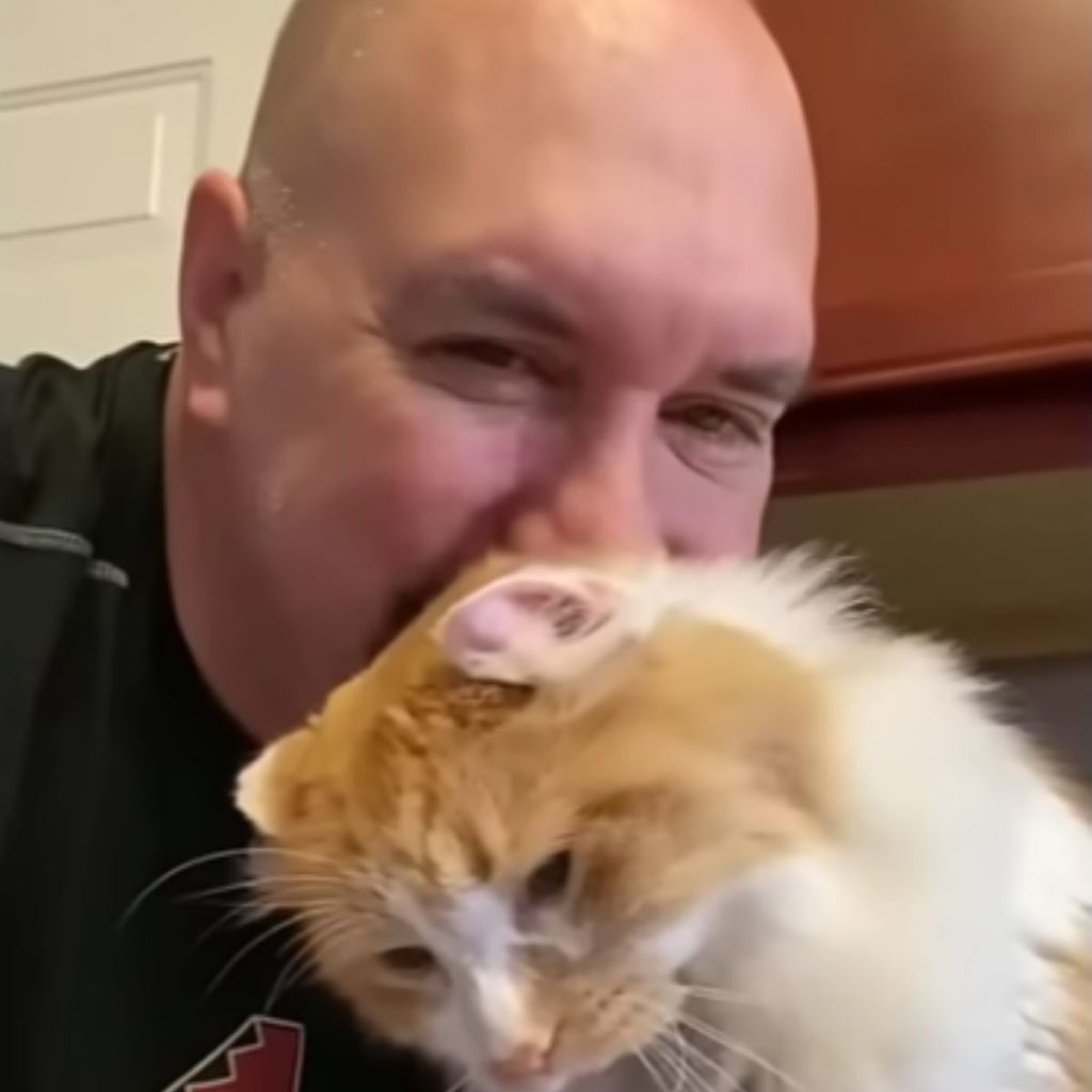 a man kissing a cat