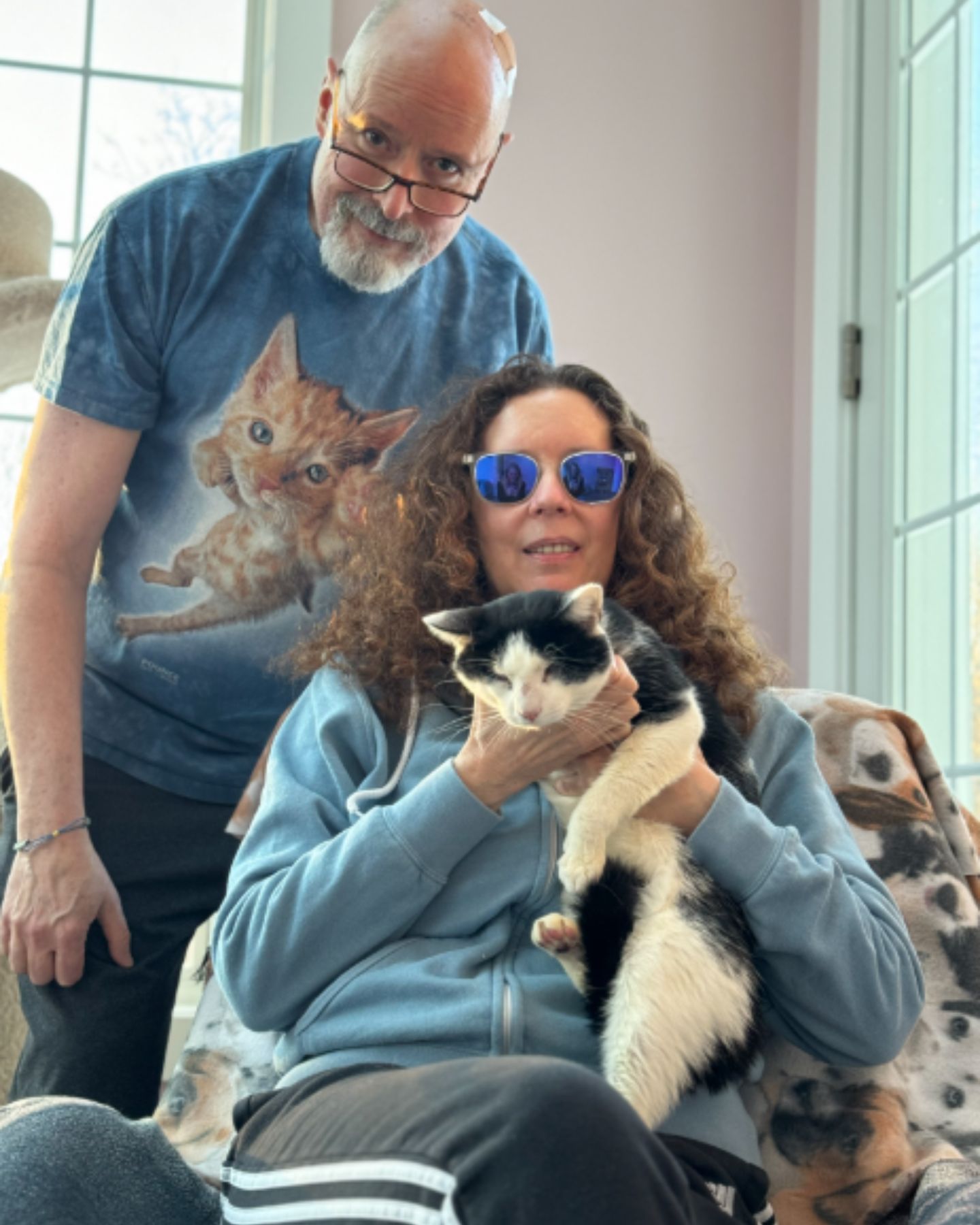 couple and blind cat