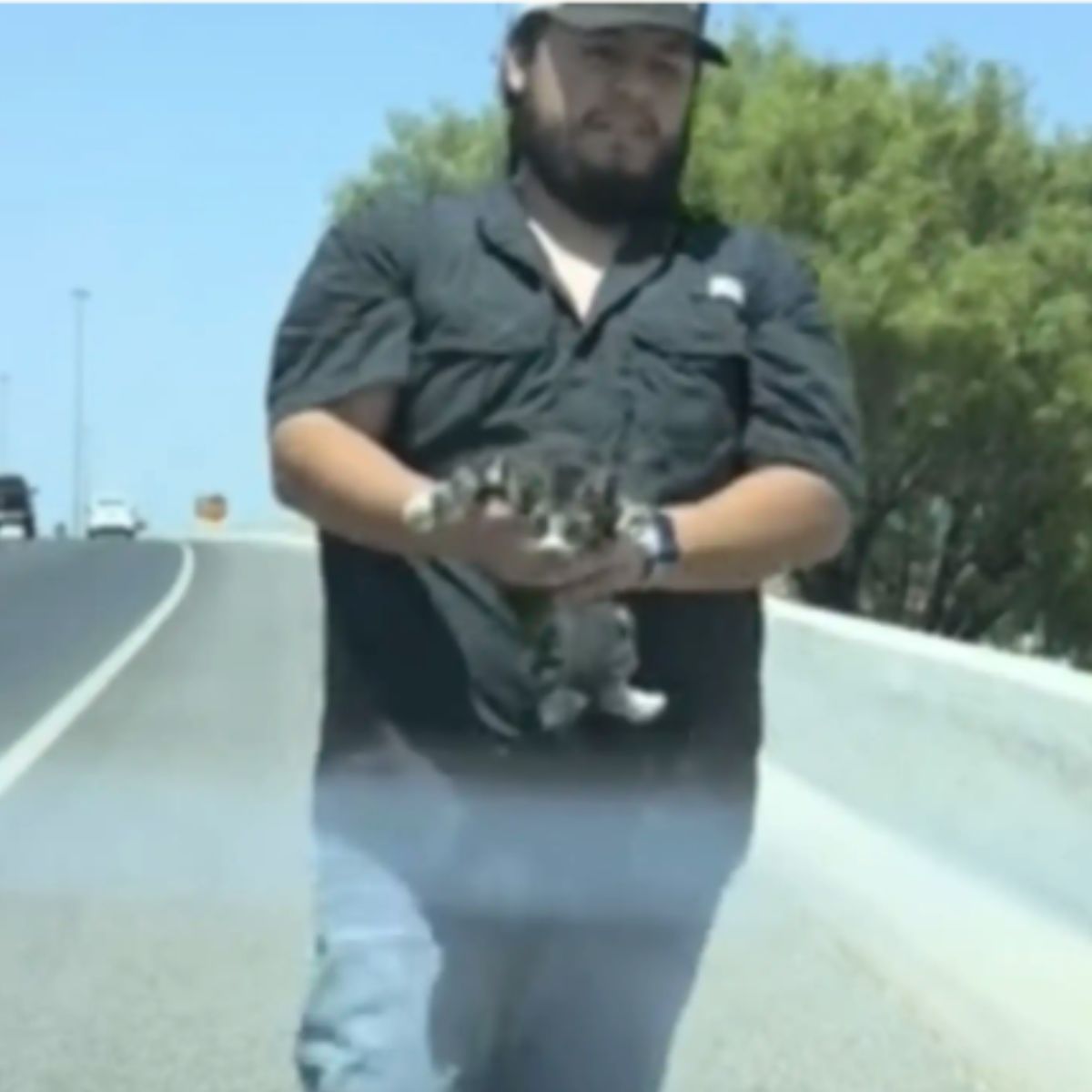 man holding a tiny kitten