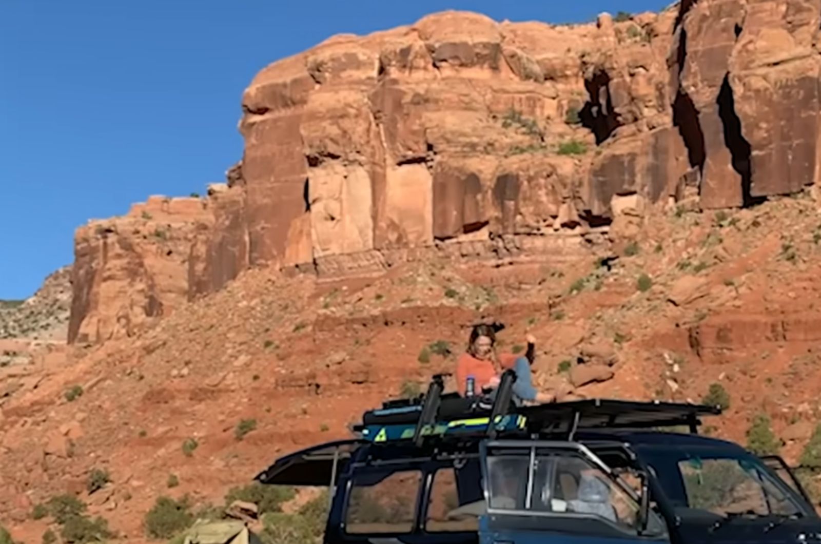 woman in jeep