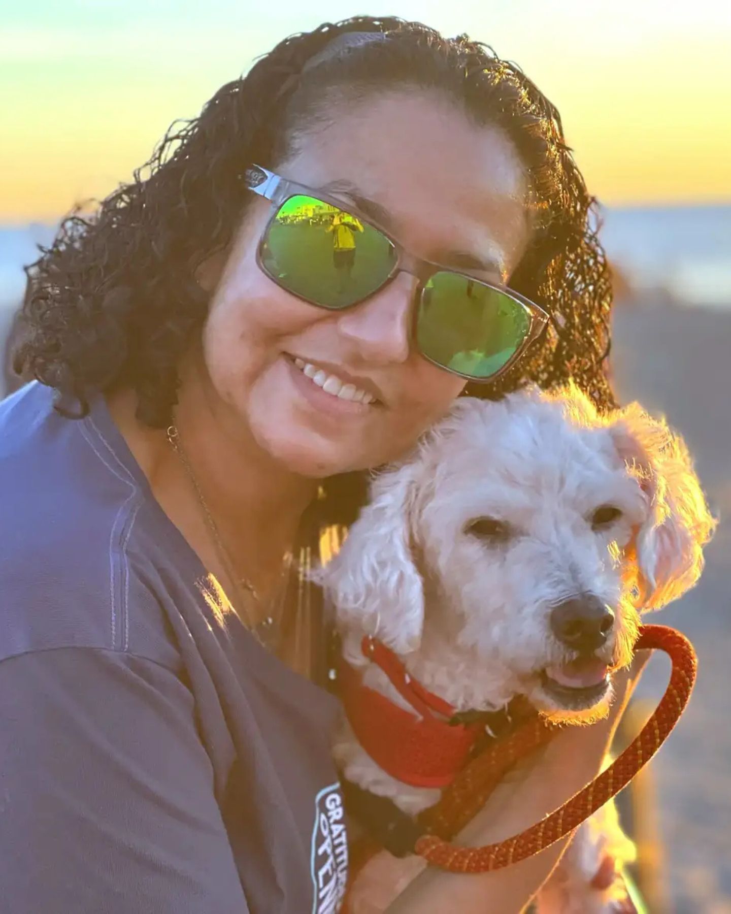 woman and white dog