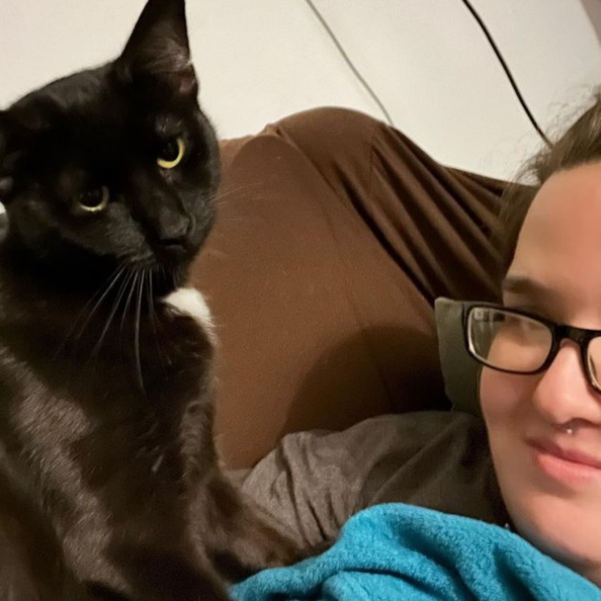 woman and a cat