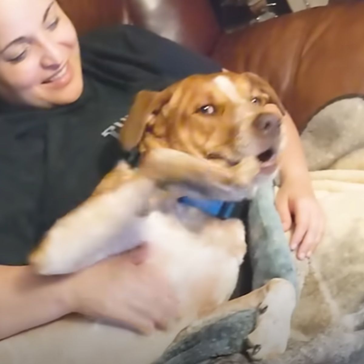 woman and adopted dog