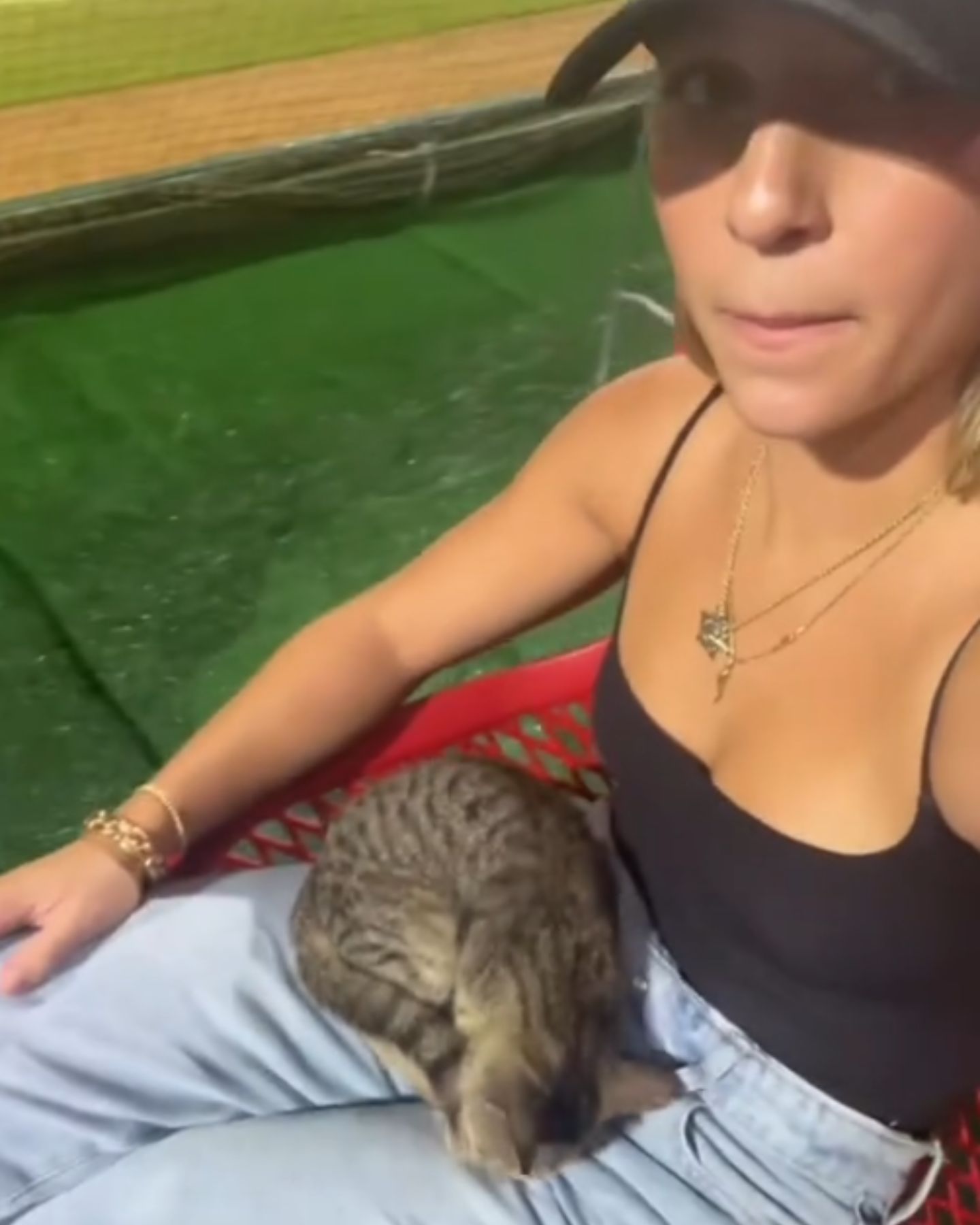 woman and stray cat