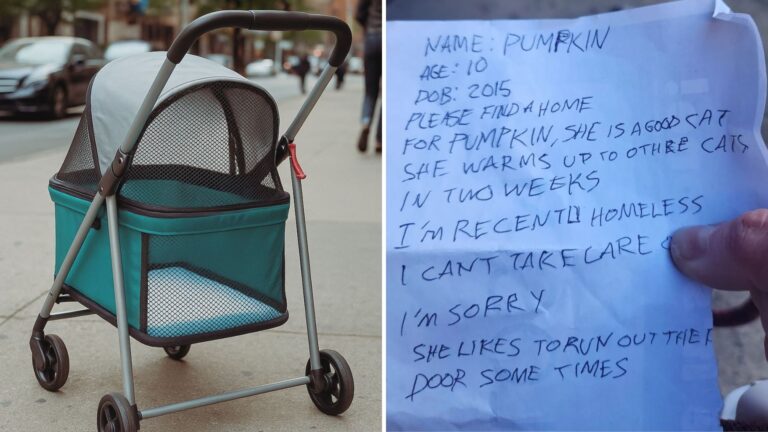 cat left in baby stroller on street