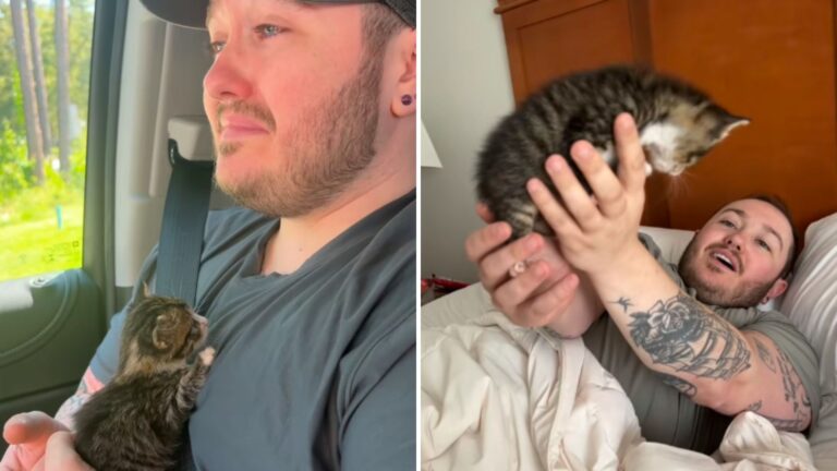 man with cat