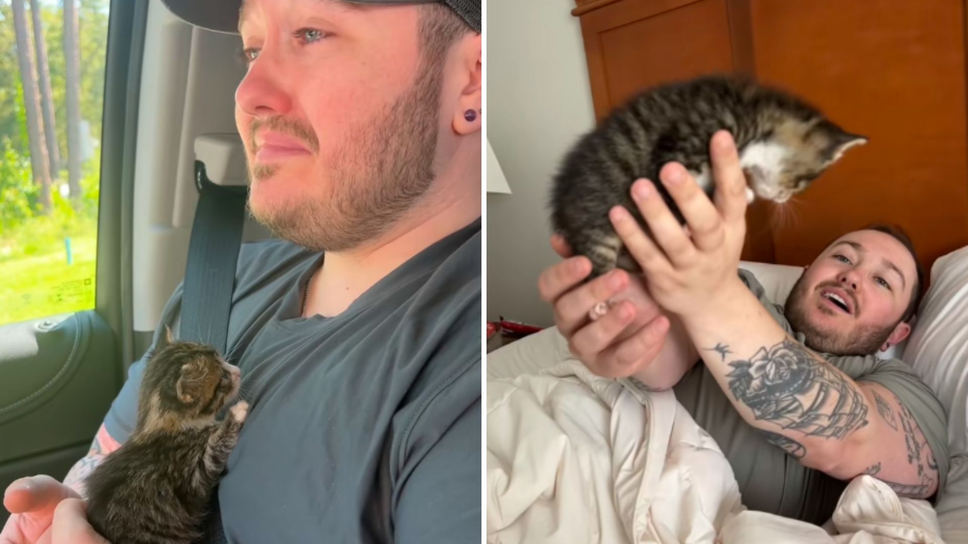 man with cat