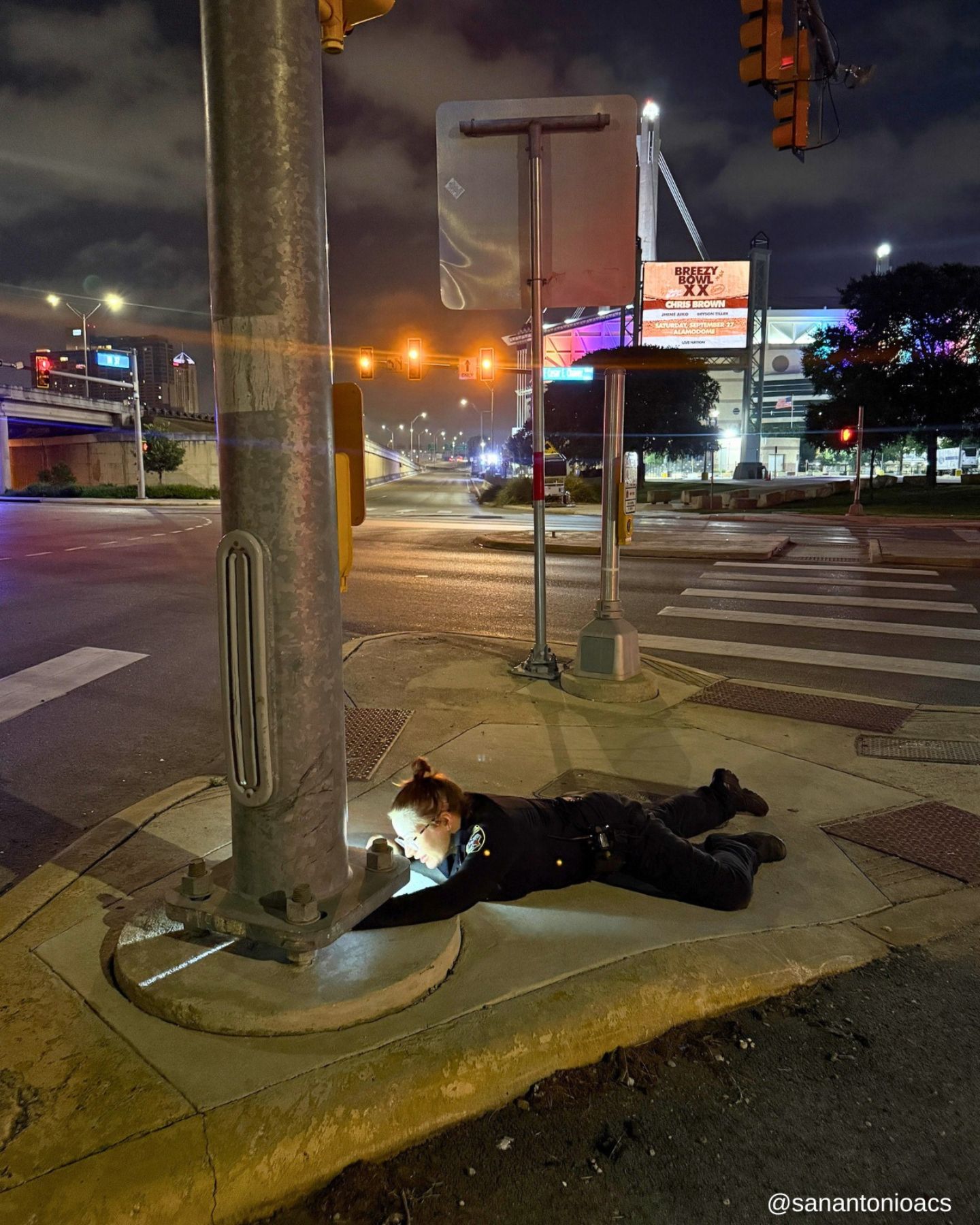 cat stuck under a pole