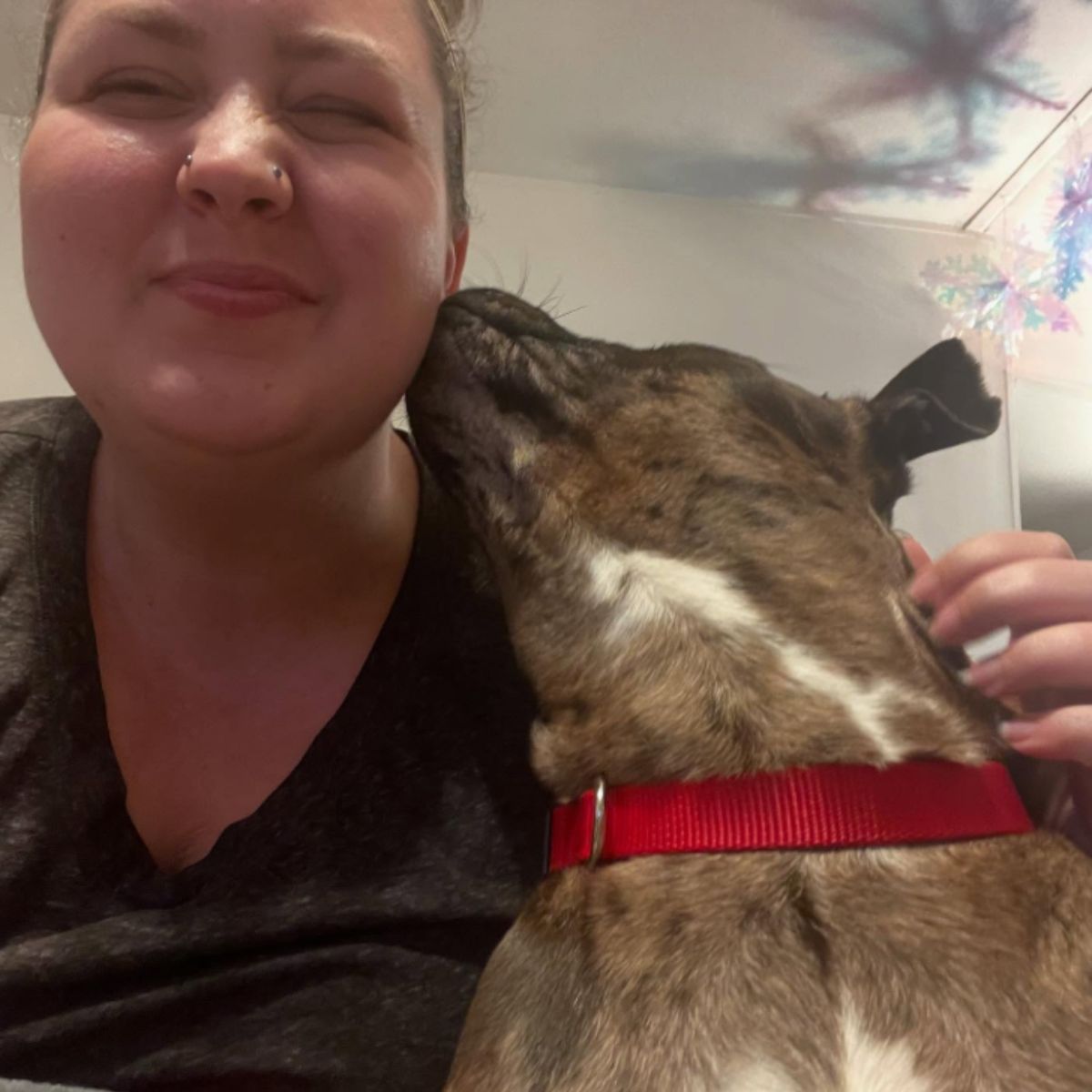 dog licking woman's face