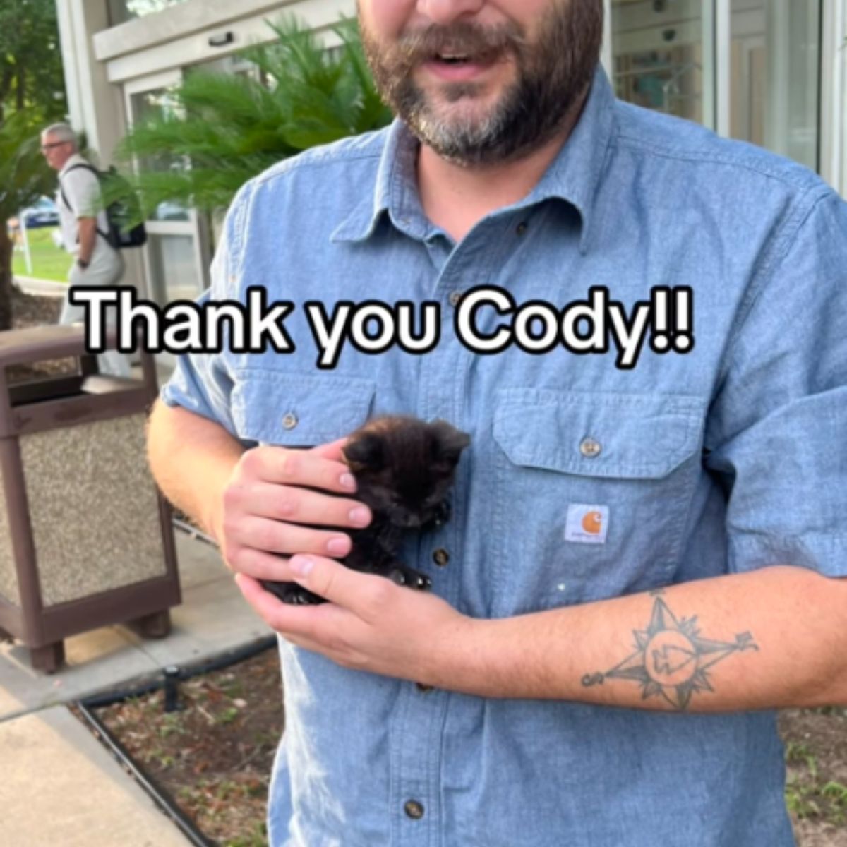 little black kitten was adopted