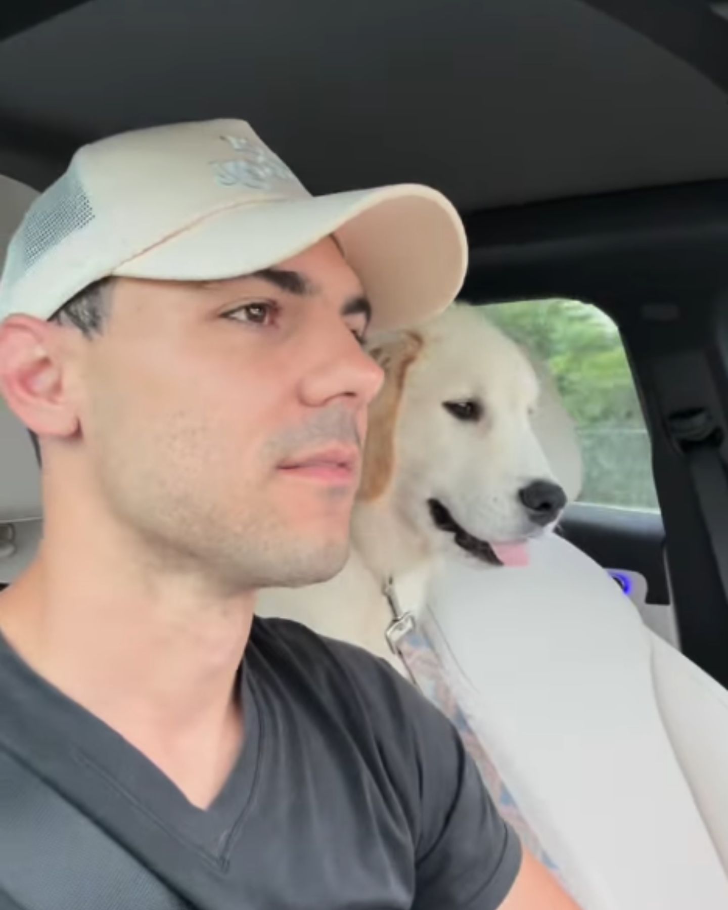 man and a golden retriever puppy
