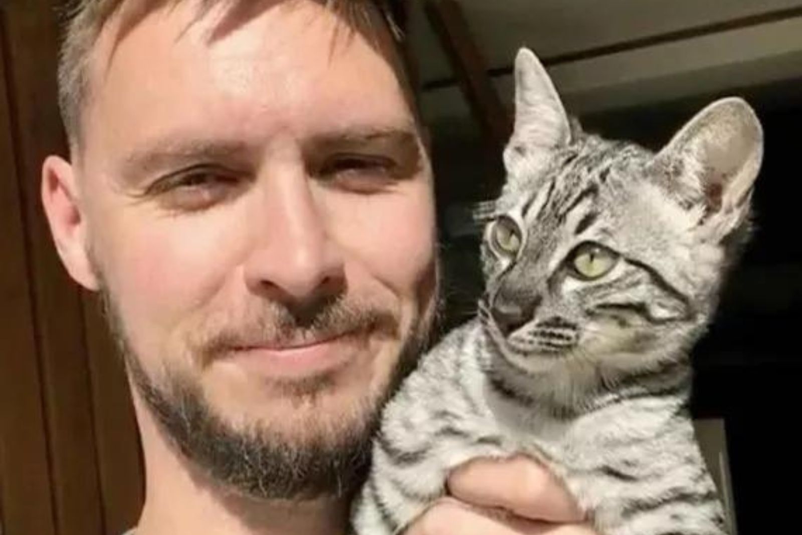 mans head with cat