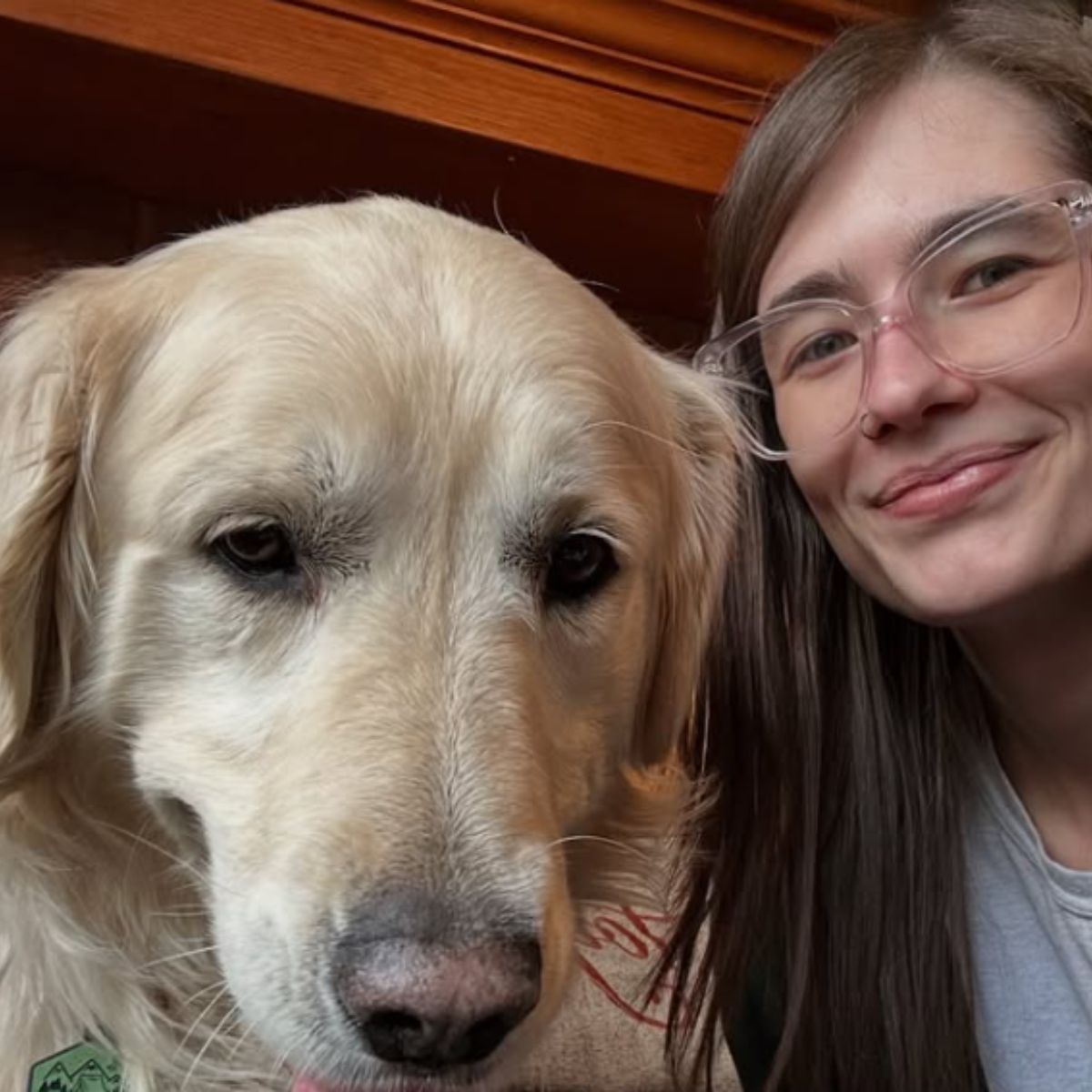 white dog and woman