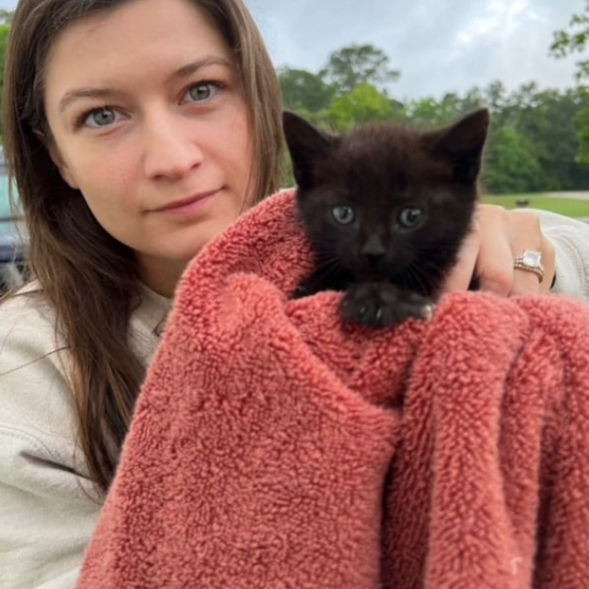 woman found a small black kitten