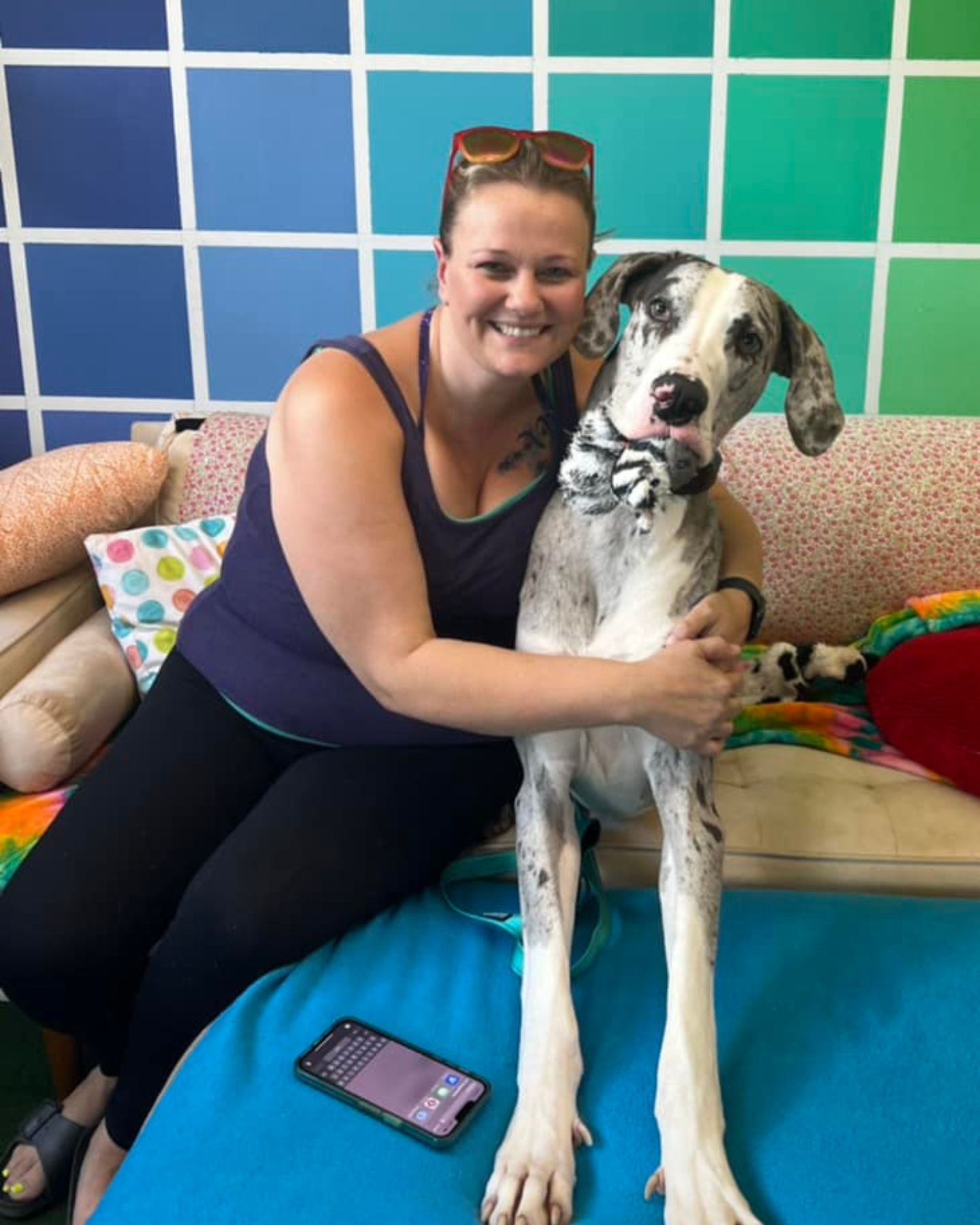woman hugging the puppy