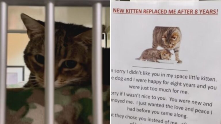 abandoned cat with a note