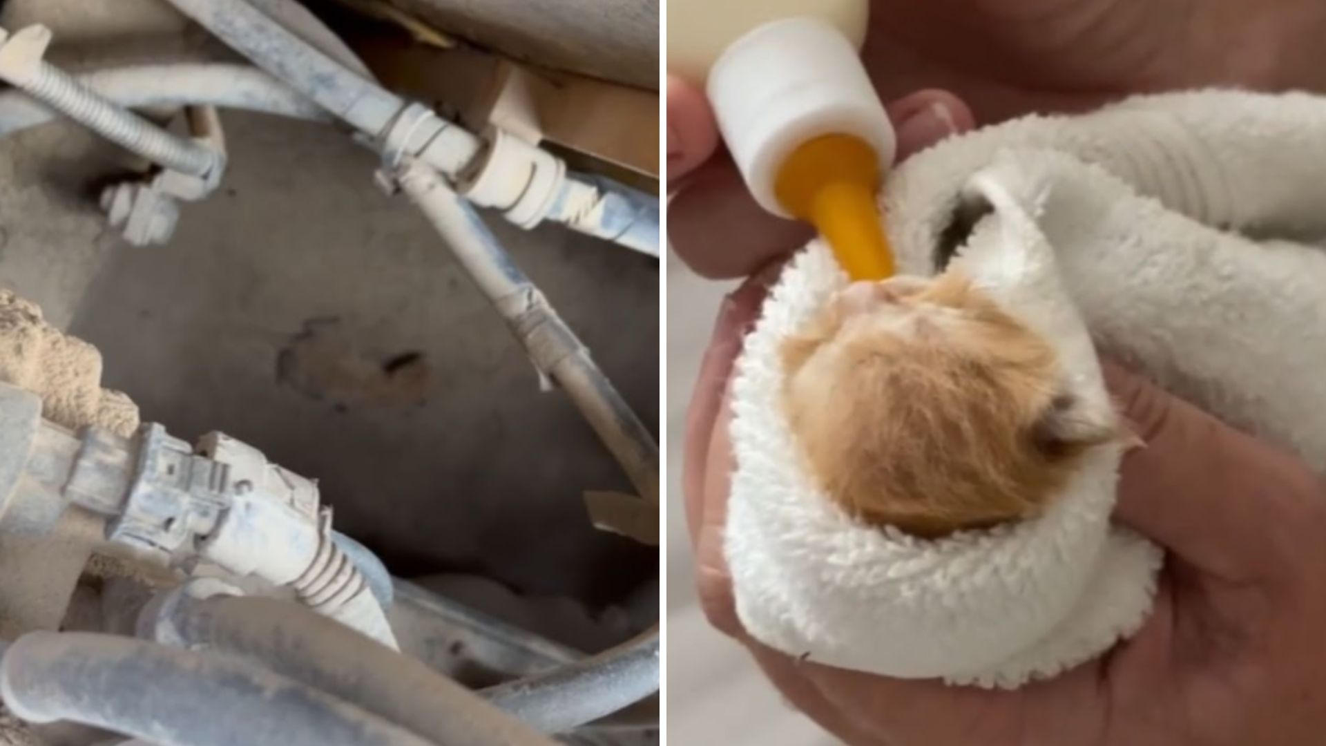 newborn kitty trapped inside engine