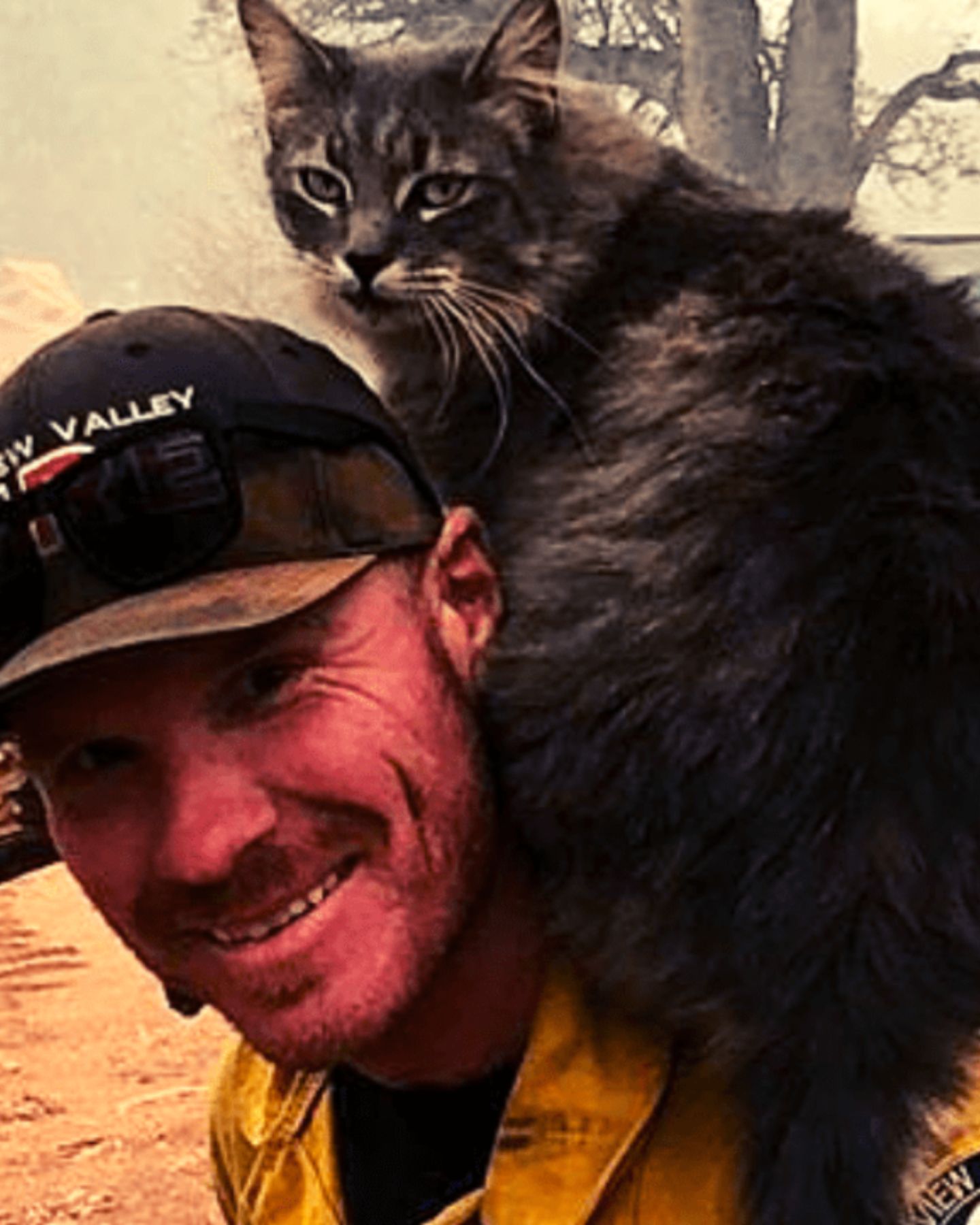 cat sitting on man's shoulder