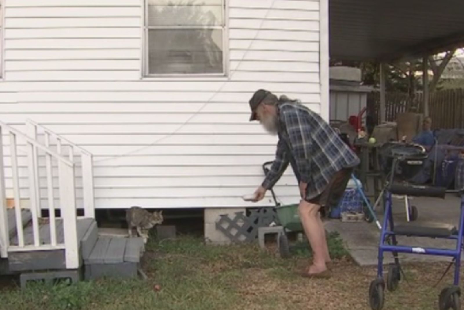 man feeding the cat