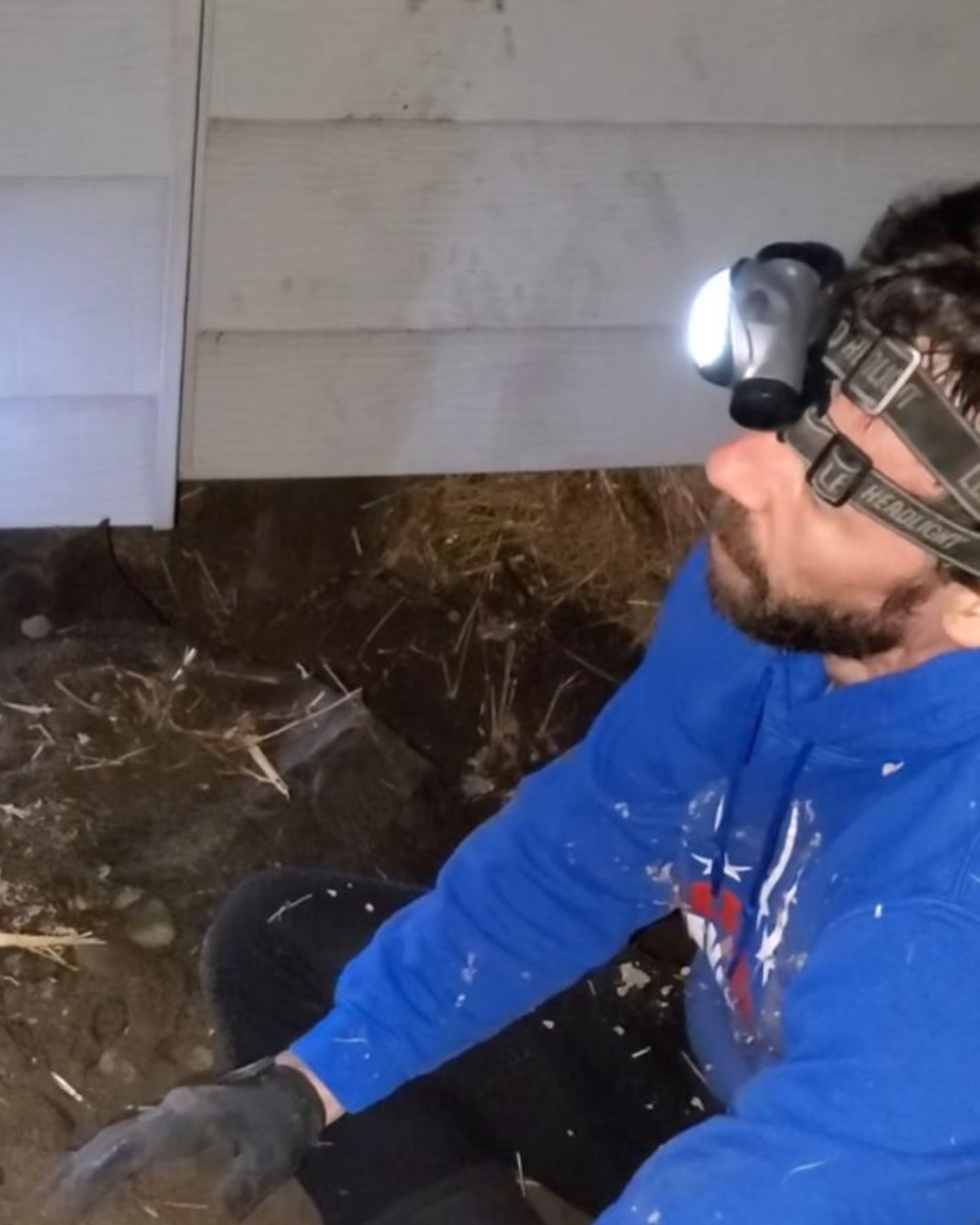 man wearing a head lamp