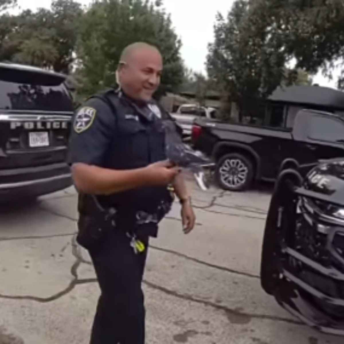 police with a lost animal