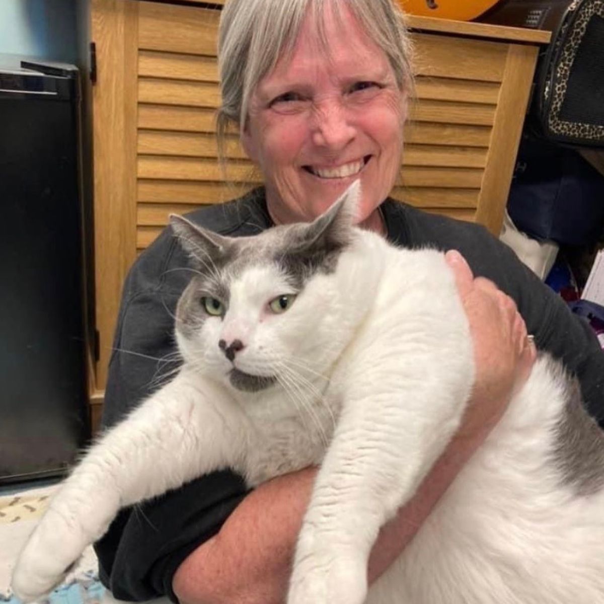 woman and forty pound cat
