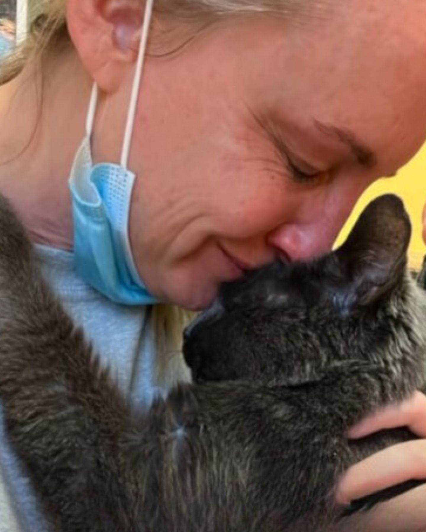woman crying holding a cat