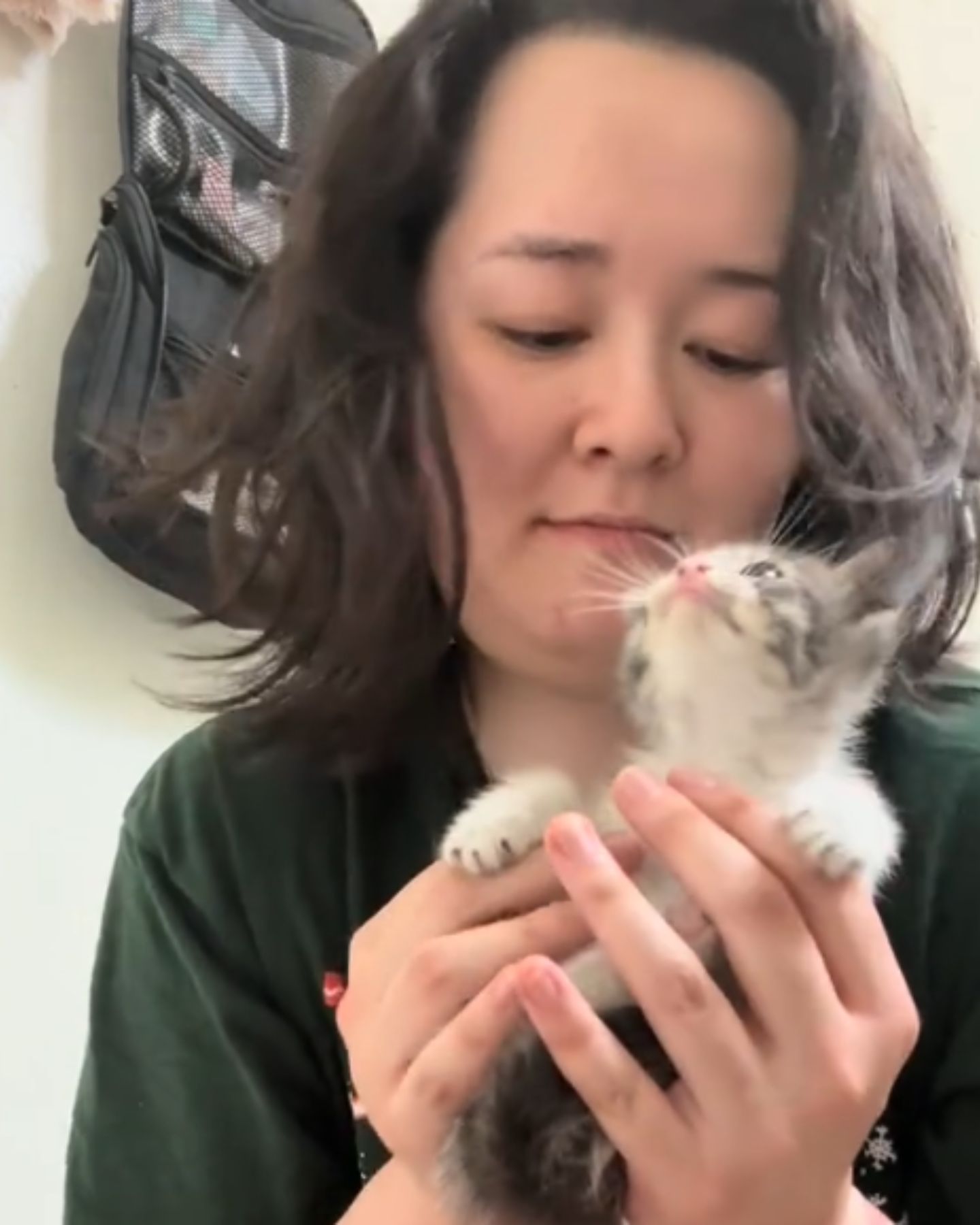 woman holding the kitten