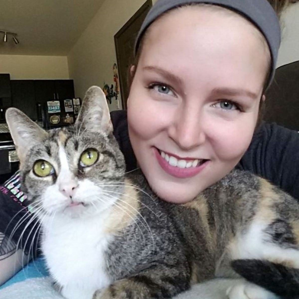 woman with deaf cat