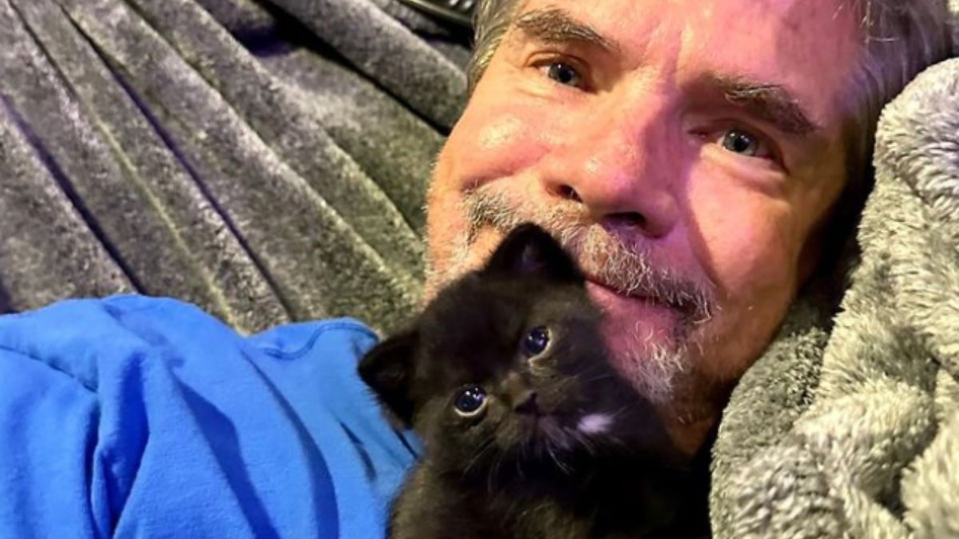 man and a kitten